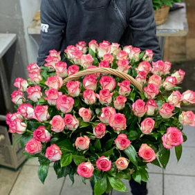 Корзина из 71 розы сорта Джумилия