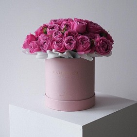 Розы Мисти Бабблз в розовой коробке М
