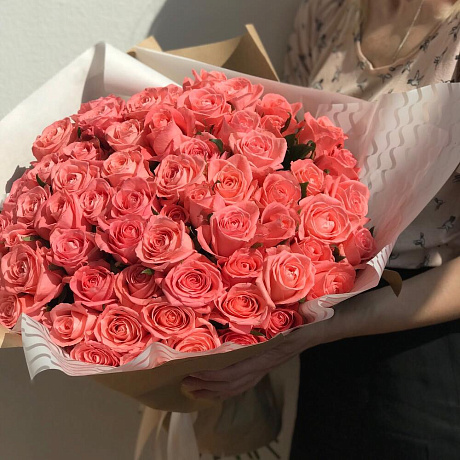 Букет из персиково-розовых роз - Фото 1