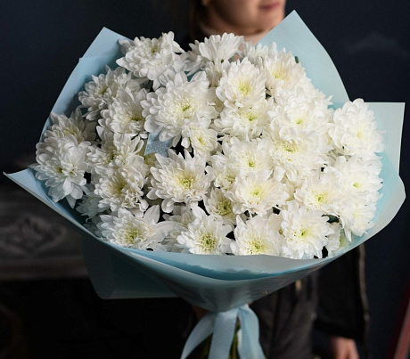 Букет 21 белая кустовая хризантема - Фото 1