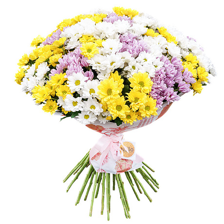 Букет из 15 разноцветных хризантем №160 - Фото 1