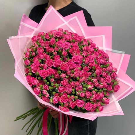 Букет кустовых малиновых роз - Фото 1