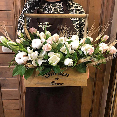 Большая Коробка цветов белое поле - Фото 1