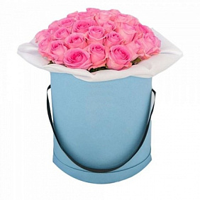 51 розовая роза в большой коробке Тиффани