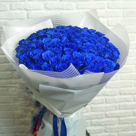 Букет живых синих роз 101 шт - Фото 1