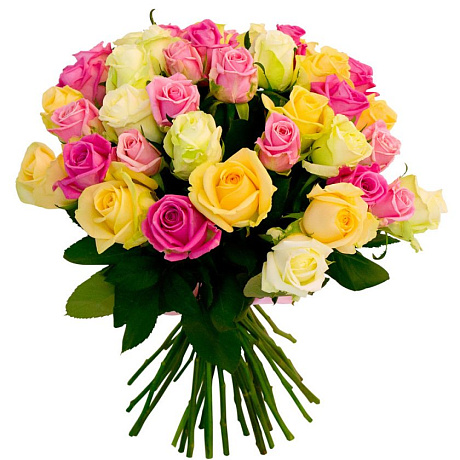 Букет из 41 разноцветной розы - Фото 1