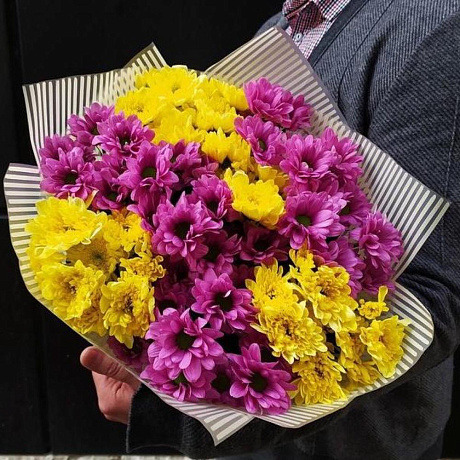 Желто-розовый микс хризантем - Фото 1