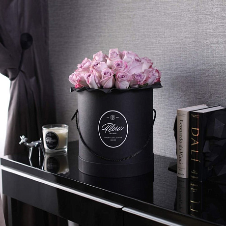 Розы Purple в шляпной коробке Grand B ack - Фото 1