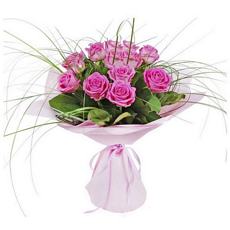 Букет из 19 розовых роз и берграсса - Фото 1