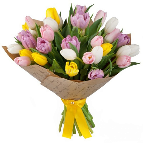 Букет из 45 разноцветных тюльпанов - Фото 1