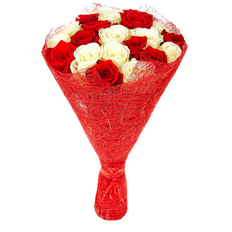 Букет из 21 белой и красной розы - Фото 1