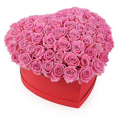Букет из 51 розы Аква в коробке сердцем - Фото 1
