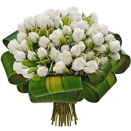 Большой букет белых роз Маффин - Фото 1