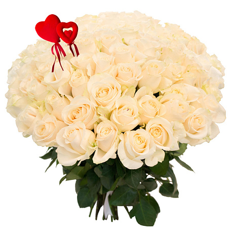Букет из 101 белой розы с сердцем - Фото 1