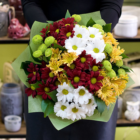 Букет цветов Хризантемы осенью - Фото 1