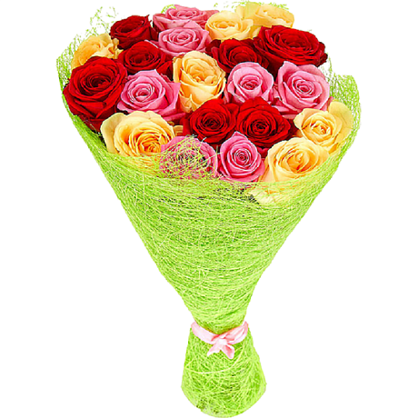 Букет из 21 разноцветной розы - Фото 1