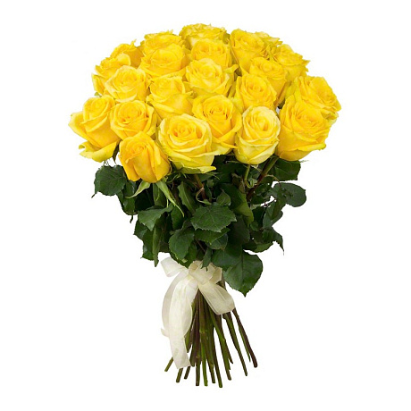 Букет из 21 желтой розы под ленту - Фото 1