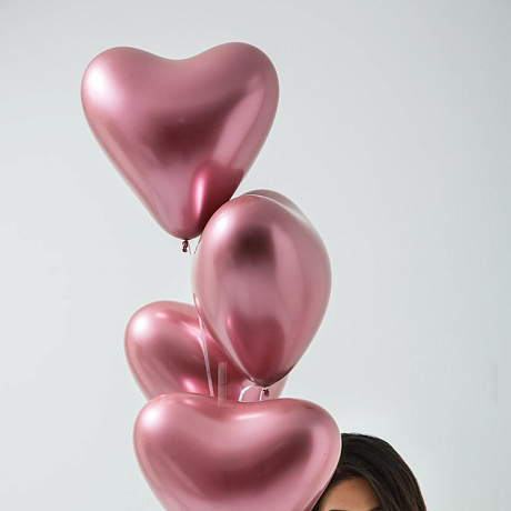 Букет шаров сердец Хром Розовое Золото - Фото 1
