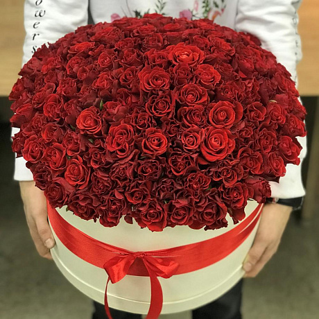 Коробка XXL из 115 красных роз. N327 - Фото 1