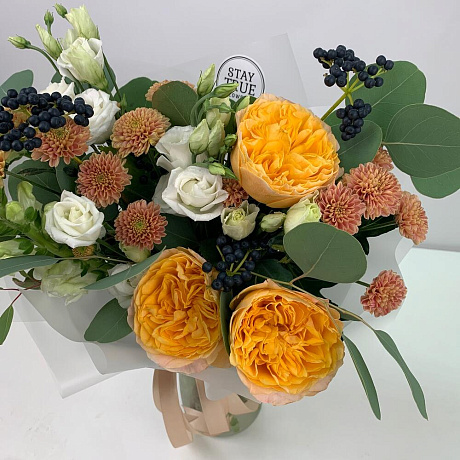 Солнечный букет с пионовидными розами - Фото 1