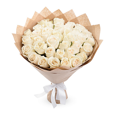 Букет 35 белых роз 40 см Россия в упаковке - Фото 1