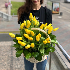 Корзина с желтыми тюльпанами