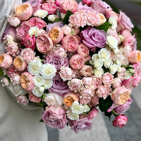 Букет из пионовидных  роз микс - Фото 1