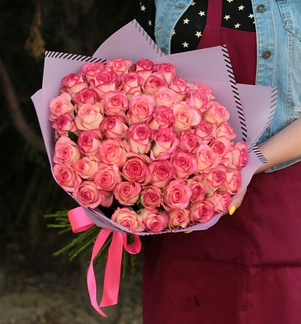 Букет 51 розовая роза Джумелия 60см - Фото 1