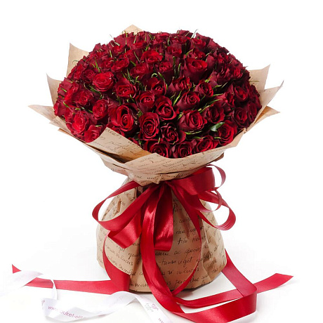101 красная роза в упаковке (Кения) - Фото 1