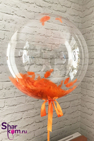 Прозрачный шар Сфера с оранжевыми перьями - Фото 1