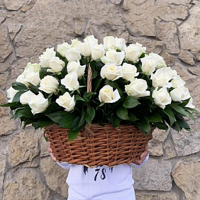 101 белая роза в корзине №165
