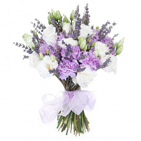 Букет из эустомы, лаванды и гвоздики