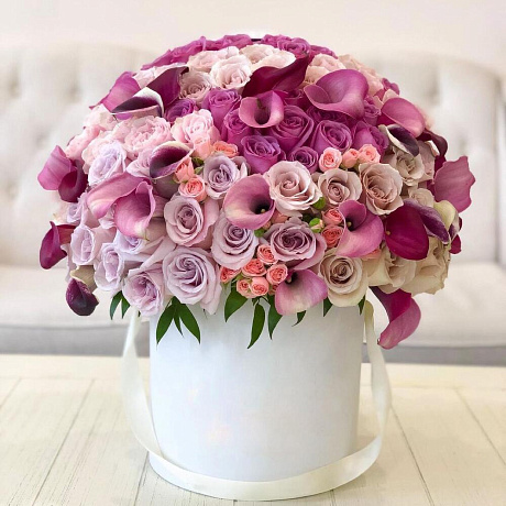 Цветы в коробке Luxury Flowers Лиловый букет №2 - Фото 1