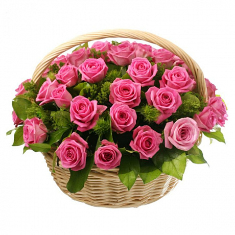 Букет из 25 розовых роз в корзине - Фото 1