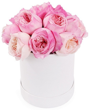 Букет из 9 пионовидных роз в малой шляпной коробке - Фото 1