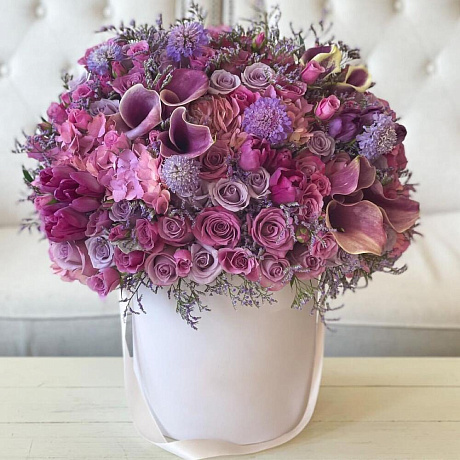 Цветы в коробке Luxury Flowers Лиловый букет - Фото 1