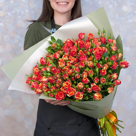 Букет из 25 кустовой розы Фаерфлеш - Фото 1