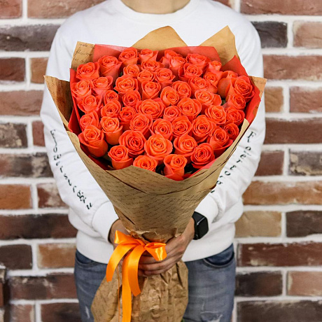Букет из 51 оранжевой розы (70 см). N898 - Фото 1