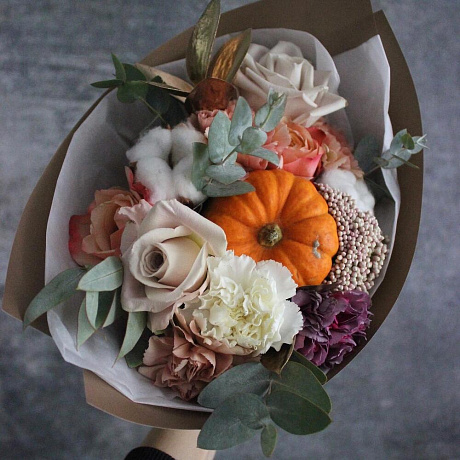 Осенний букет с тыквой №160 - Фото 1