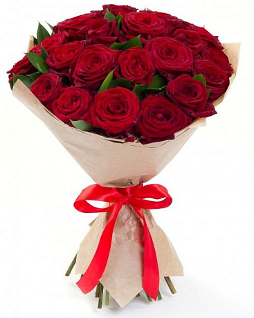Букет из 25 красных роз и рускуса - Фото 1