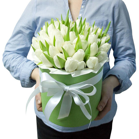 51 тюльпан в коробке белый - Фото 1