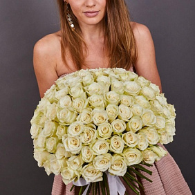 101 белая роза премиум №163