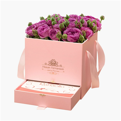 Розовая шкатулка с кустовой пионовидной розой - Фото 1