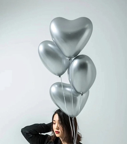 Букет шаров сердец Хром Серебро - Фото 1