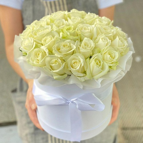 Белые розы в коробке №164 - Фото 1