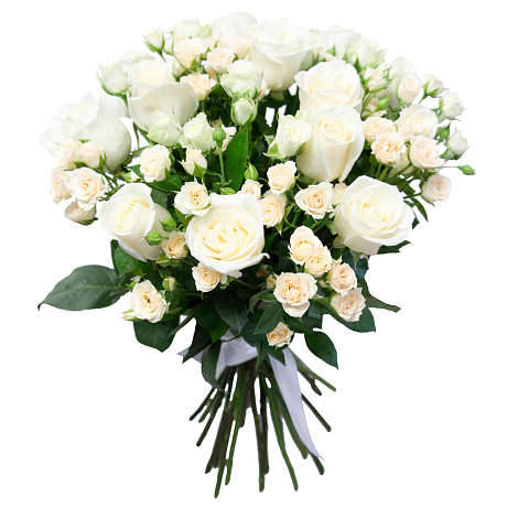 Букет из белых роз под ленту - Фото 1