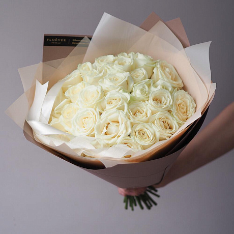 Букет из 29 роз Аваланж в бежевом крафте - Фото 1