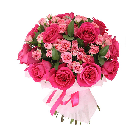 Букет из розовых роз и салала - Фото 1