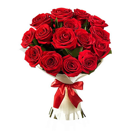 Букет из 21 красной розы с лентой - Фото 1