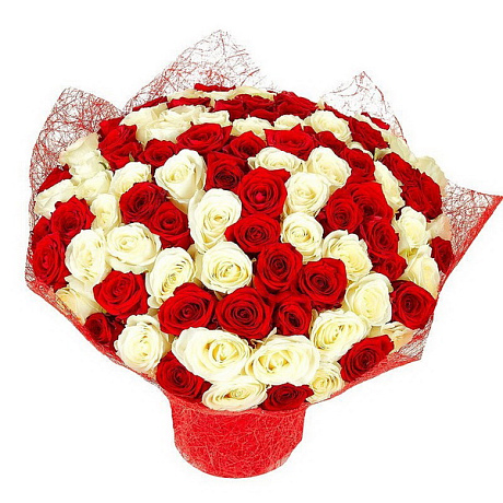 Букет из 21 красной и белой розы - Фото 1